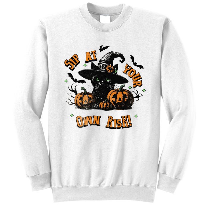 Sit At Your Own Risk Spooky Black Cat Witch Sweatshirt