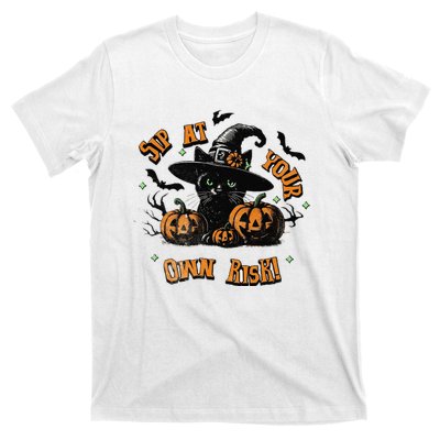 Sit At Your Own Risk Spooky Black Cat Witch T-Shirt