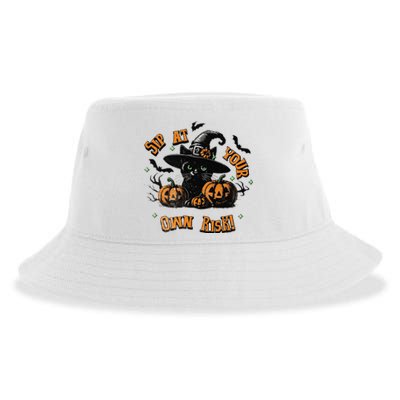 Sit At Your Own Risk Spooky Black Cat Witch Sustainable Bucket Hat