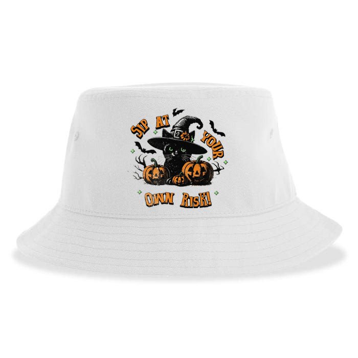 Sit At Your Own Risk Spooky Black Cat Witch Sustainable Bucket Hat