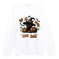 Sit At Your Own Risk Spooky Black Cat Witch Premium Crewneck Sweatshirt