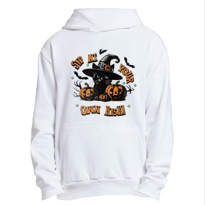 Sit At Your Own Risk Spooky Black Cat Witch Urban Pullover Hoodie