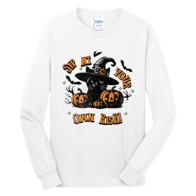 Sit At Your Own Risk Spooky Black Cat Witch Tall Long Sleeve T-Shirt