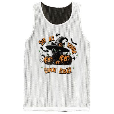 Sit At Your Own Risk Spooky Black Cat Witch Mesh Reversible Basketball Jersey Tank