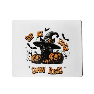 Sit At Your Own Risk Spooky Black Cat Witch Mousepad
