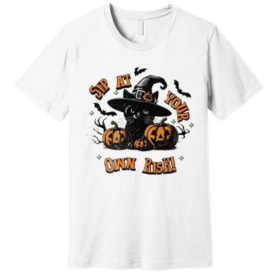 Sit At Your Own Risk Spooky Black Cat Witch Premium T-Shirt