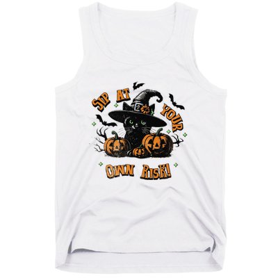 Sit At Your Own Risk Spooky Black Cat Witch Tank Top