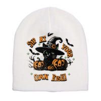 Sit At Your Own Risk Spooky Black Cat Witch Short Acrylic Beanie