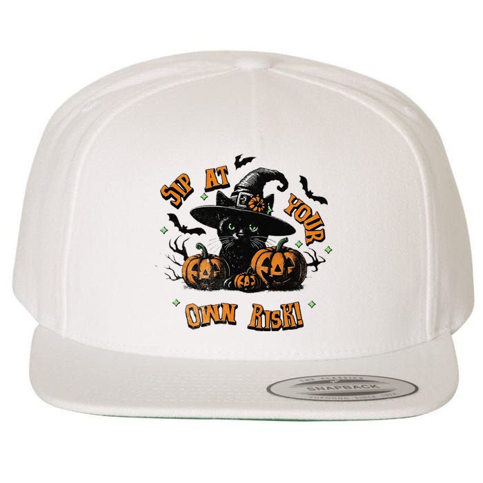 Sit At Your Own Risk Spooky Black Cat Witch Wool Snapback Cap