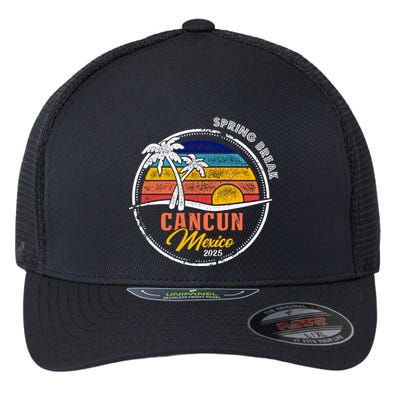 Spring Break 2025 Cancun Retro Sunset Flexfit Unipanel Trucker Cap