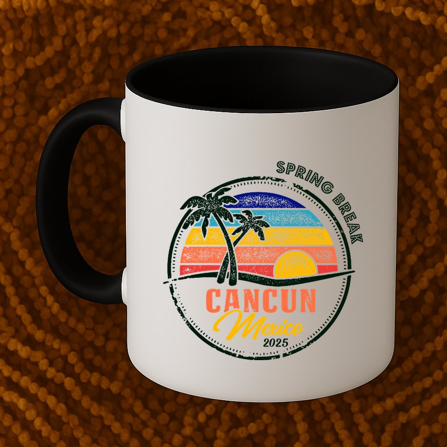 Spring Break 2025 Cancun Retro Sunset Mug