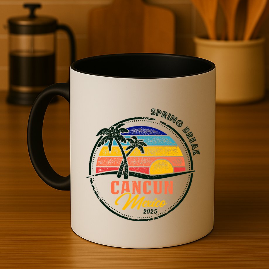 Spring Break 2025 Cancun Retro Sunset Mug