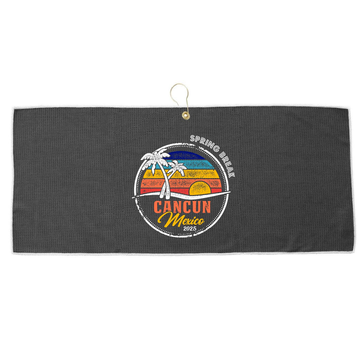Spring Break 2025 Cancun Retro Sunset Large Microfiber Waffle Golf Towel