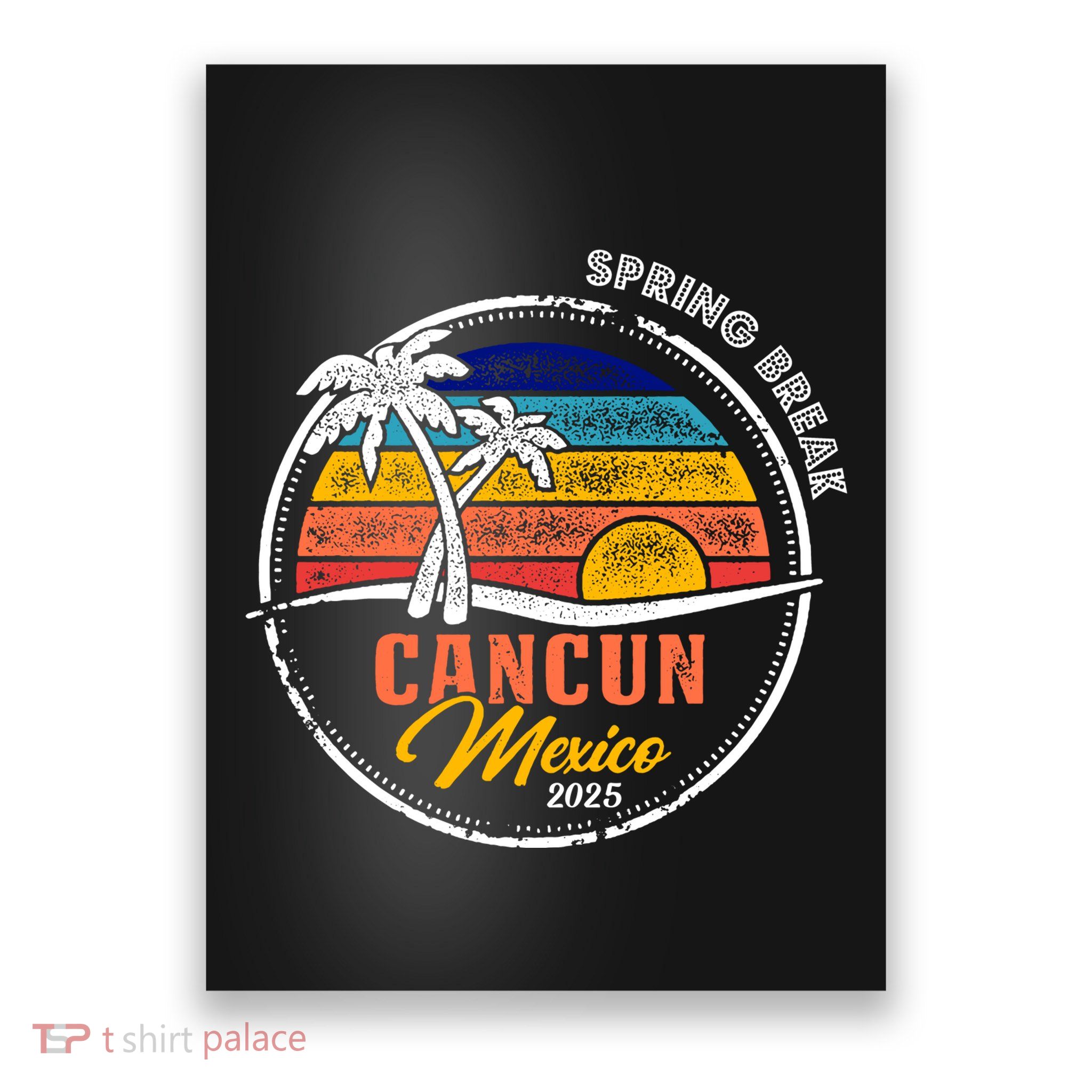 Spring Break 2025 Cancun Retro Sunset Poster