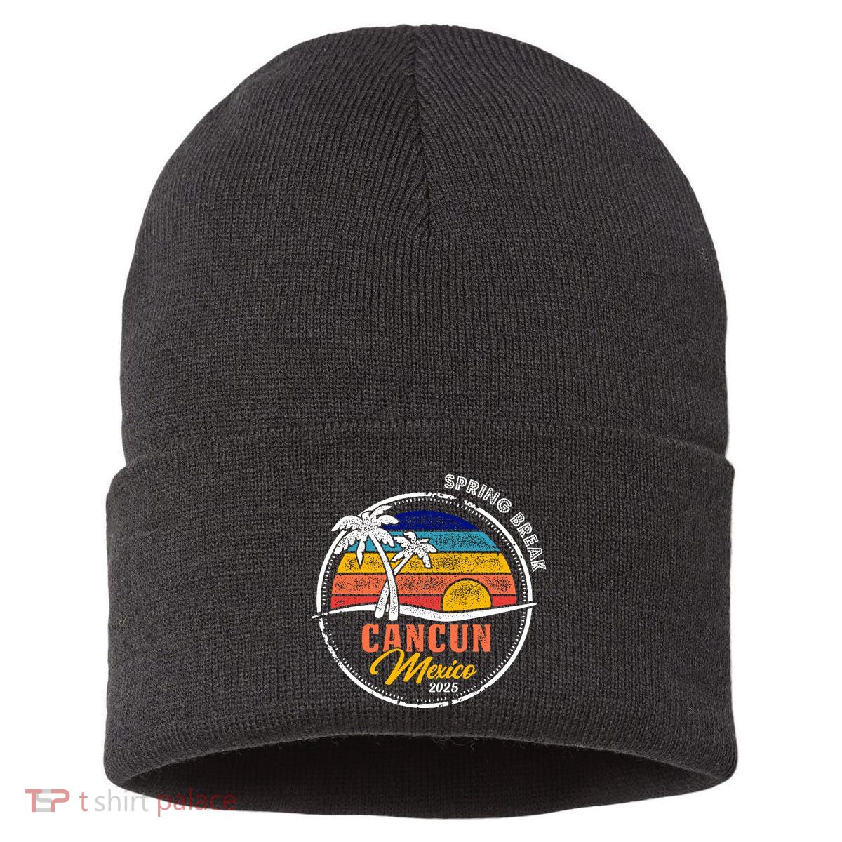 Spring Break 2025 Cancun Retro Sunset Sustainable Knit Beanie