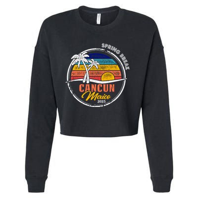 Spring Break 2025 Cancun Retro Sunset Cropped Pullover Crew