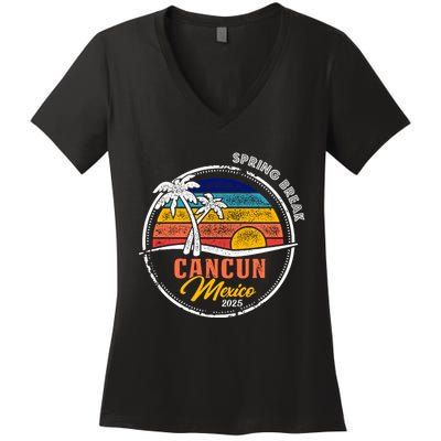 Spring Break 2025 Cancun Retro Sunset Women's V-Neck T-Shirt