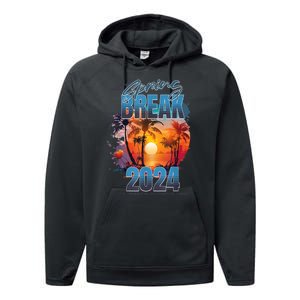 Spring Break 2024 Retro Beach Scene Matching Performance Fleece Hoodie