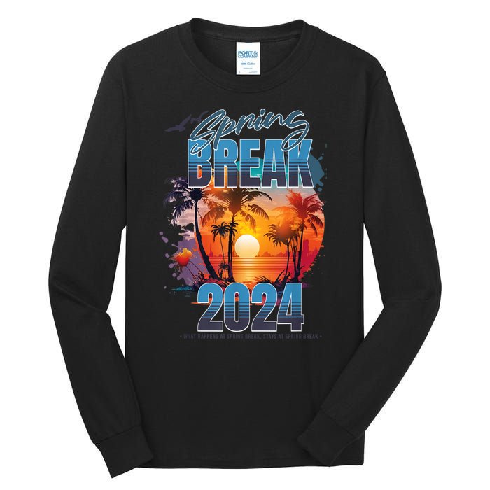 Spring Break 2024 Retro Beach Scene Matching Tall Long Sleeve T-Shirt