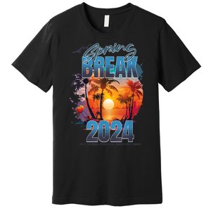 Spring Break 2024 Retro Beach Scene Matching Premium T-Shirt