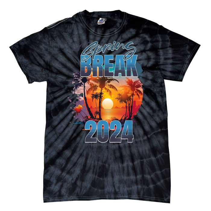 Spring Break 2024 Retro Beach Scene Matching Tie-Dye T-Shirt