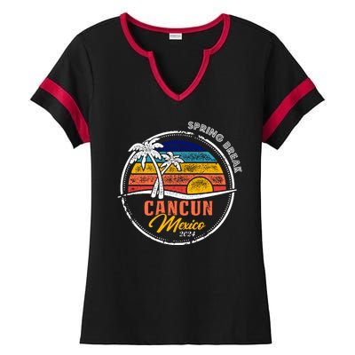 Spring Break 2024 Cancun Retro Sunset Ladies Halftime Notch Neck Tee