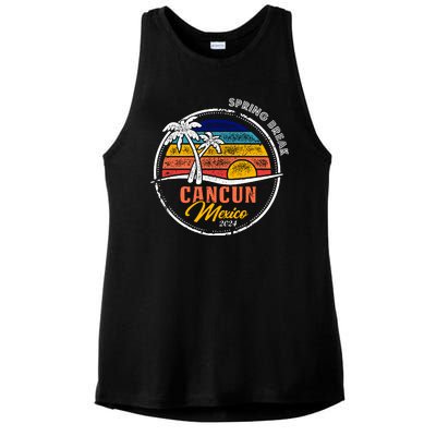 Spring Break 2024 Cancun Retro Sunset Ladies PosiCharge Tri-Blend Wicking Tank