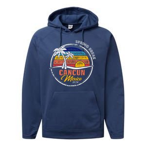 Spring Break 2024 Cancun Retro Sunset Performance Fleece Hoodie