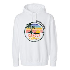 Spring Break 2024 Cancun Retro Sunset Garment-Dyed Fleece Hoodie