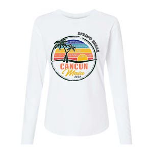 Spring Break 2024 Cancun Retro Sunset Womens Cotton Relaxed Long Sleeve T-Shirt