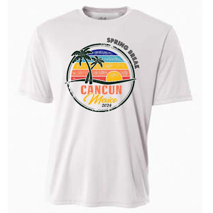 Spring Break 2024 Cancun Retro Sunset Cooling Performance Crew T-Shirt