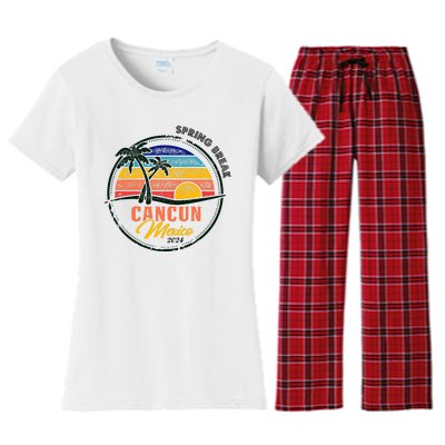 Spring Break 2024 Cancun Retro Sunset Women's Flannel Pajama Set