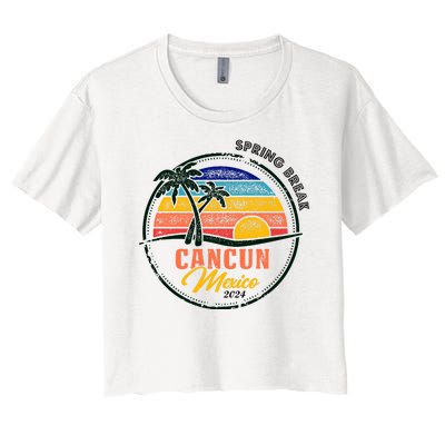 Spring Break 2024 Cancun Retro Sunset Women's Crop Top Tee