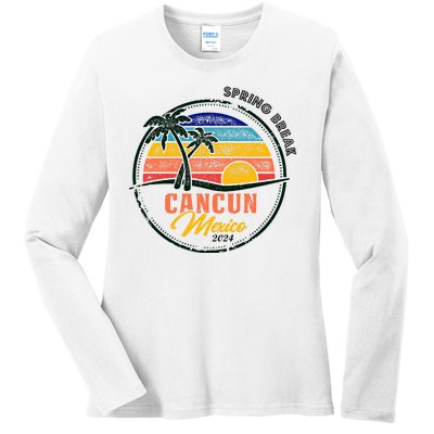 Spring Break 2024 Cancun Retro Sunset Ladies Long Sleeve Shirt