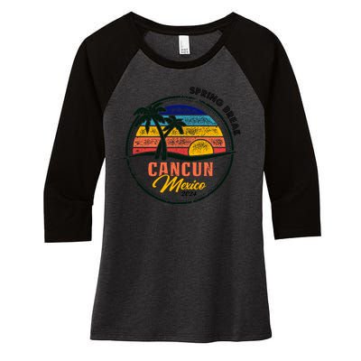 Spring Break 2024 Cancun Retro Sunset Women's Tri-Blend 3/4-Sleeve Raglan Shirt