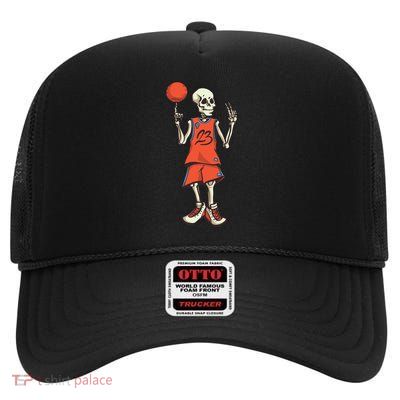 Skeleton Basketball High Crown Mesh Back Trucker Hat