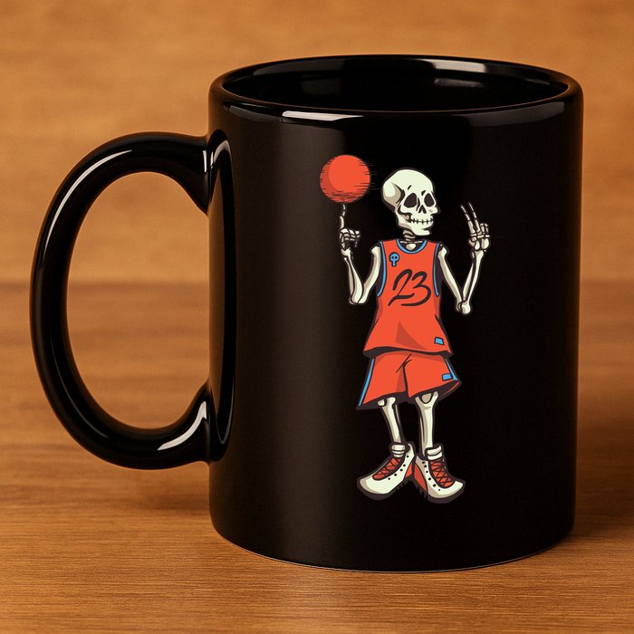 Skeleton Basketball 11oz C Handle Ceramic Mug
