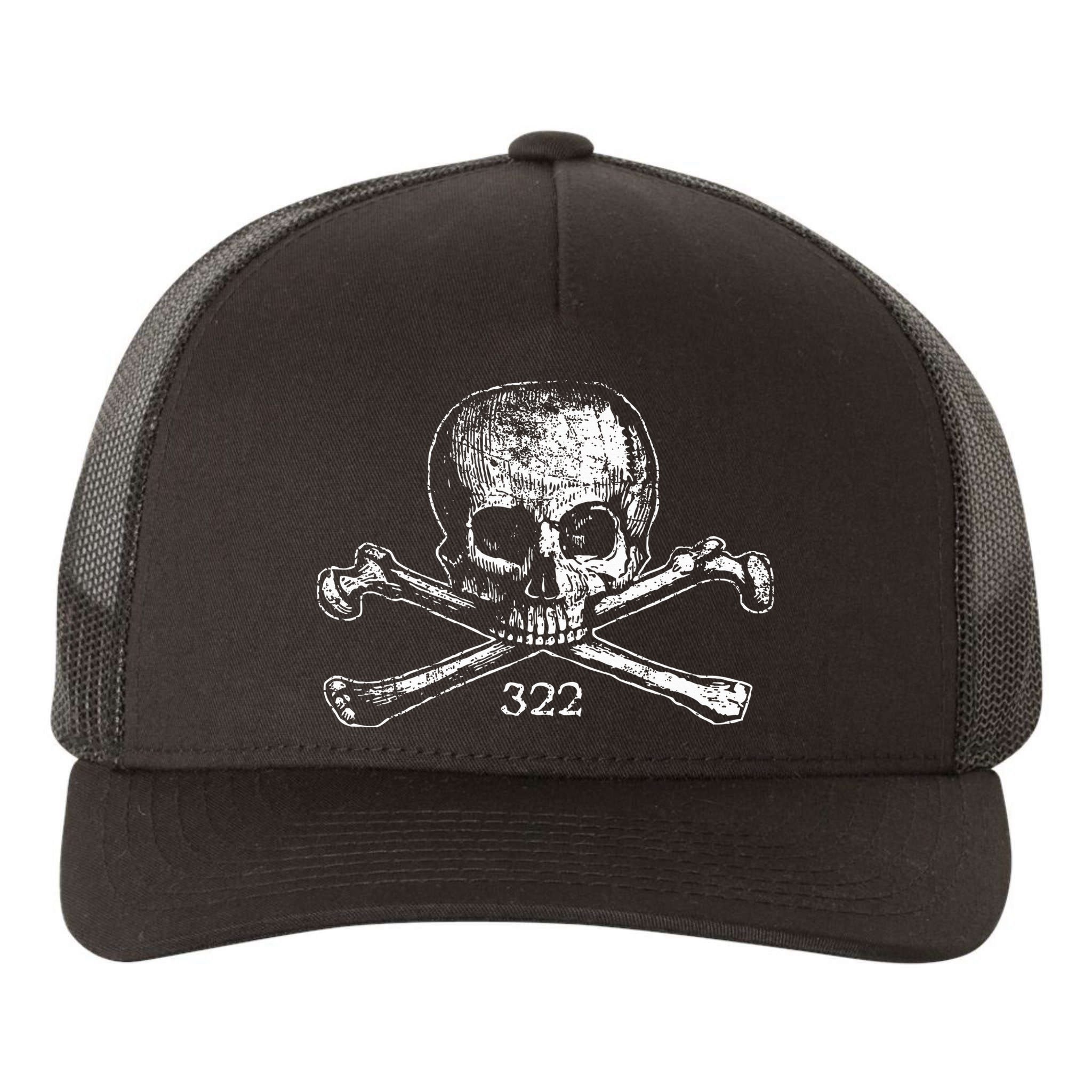 Skull & Bones 322 Distressed Skull And Crossbones Yupoong Adult 5-Panel Trucker Hat