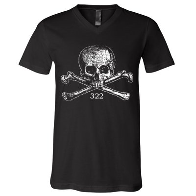 Skull & Bones 322 Distressed Skull And Crossbones V-Neck T-Shirt
