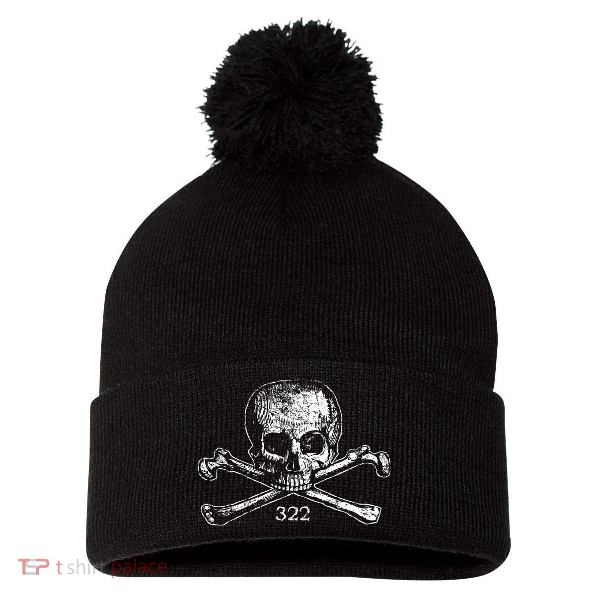 Skull & Bones 322 Distressed Skull And Crossbones Pom Pom 12in Knit Beanie
