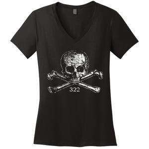 Skull & Bones 322 Distressed Skull And Crossbones Women's V-Neck T-Shirt