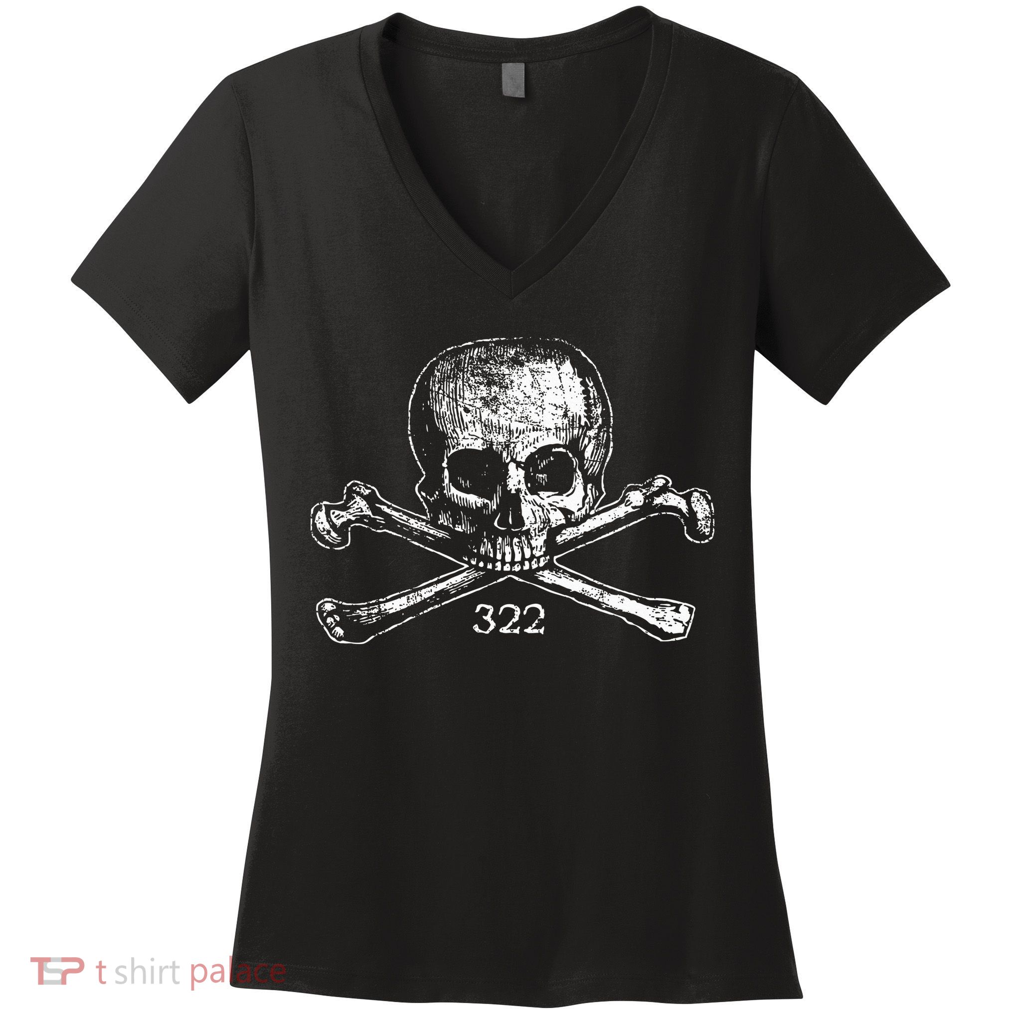 Skull & Bones 322 Distressed Skull And Crossbones Women's V-Neck T-Shirt