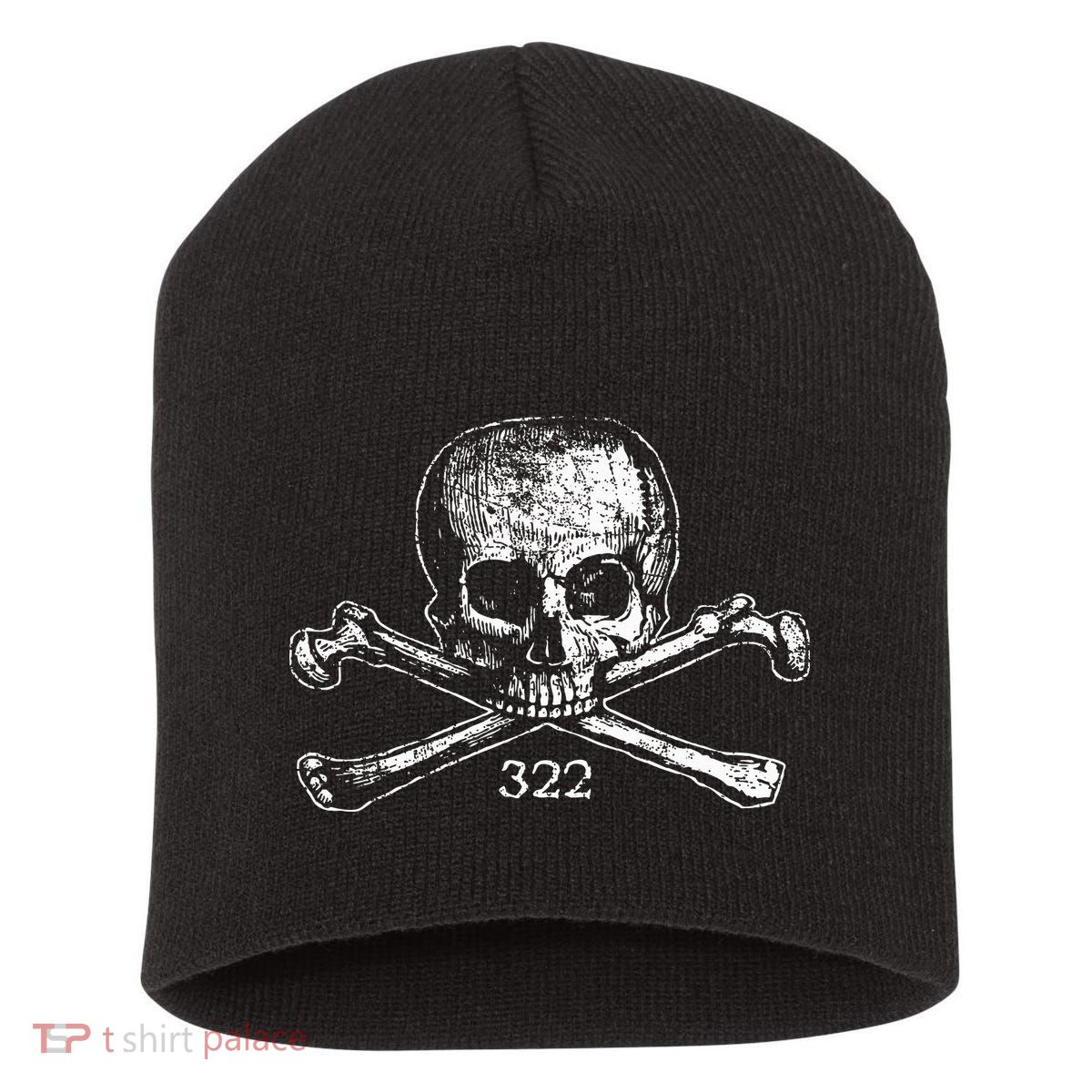 Skull & Bones 322 Distressed Skull And Crossbones Short Acrylic Beanie