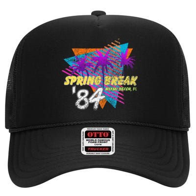 Spring Break 84 Miami Beach 80s Party Wear High Crown Mesh Back Trucker Hat