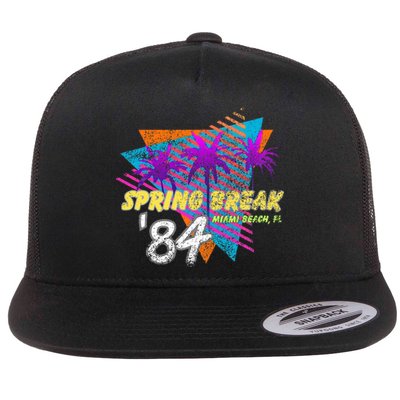 Spring Break 84 Miami Beach 80s Party Wear Flat Bill Trucker Hat