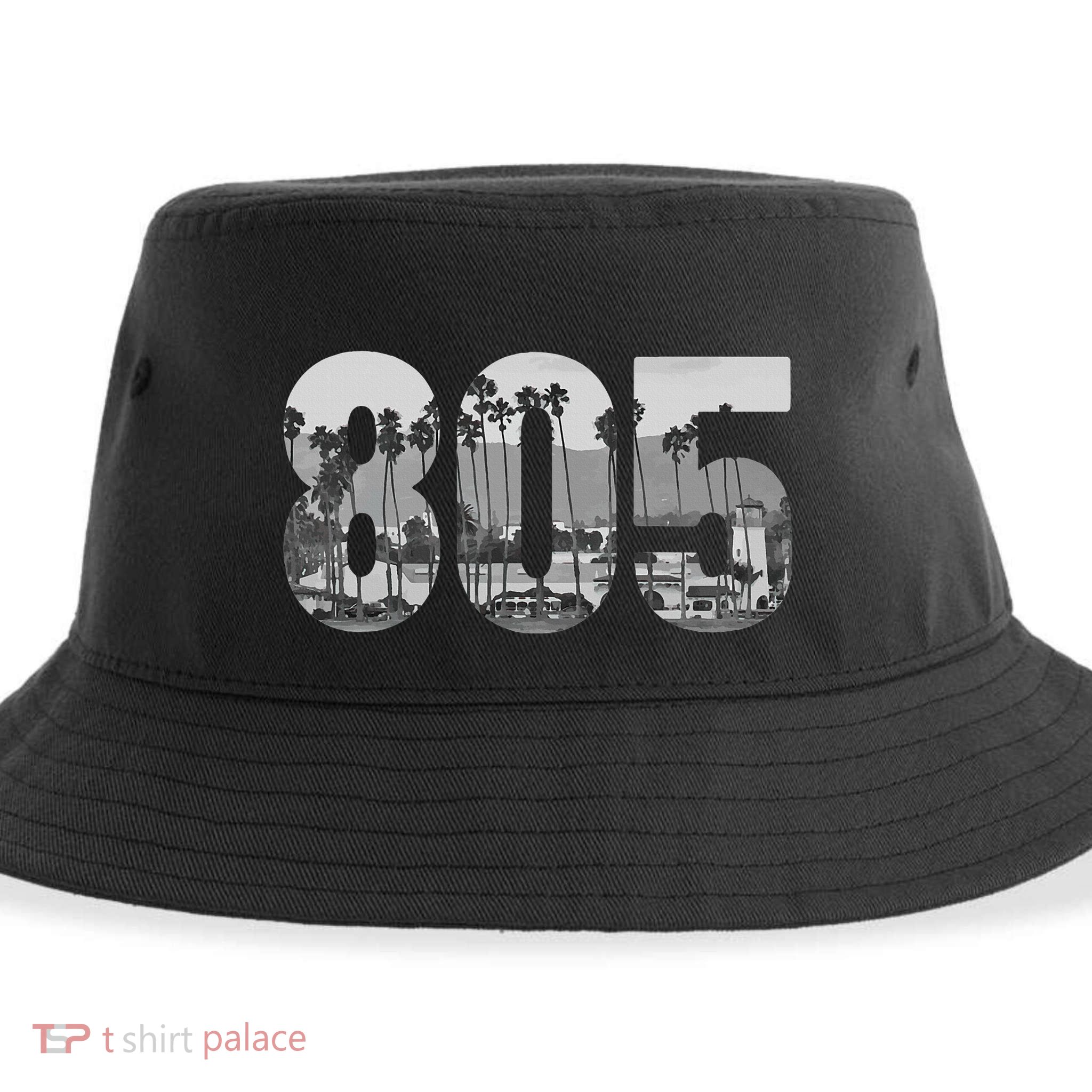 Santa Barbara 805 Area Code Vintage Palm Trees California Sustainable Bucket Hat