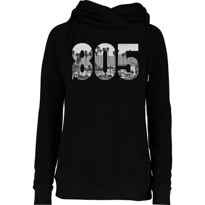 Santa Barbara 805 Area Code Vintage Palm Trees California Womens Funnel Neck Pullover Hood