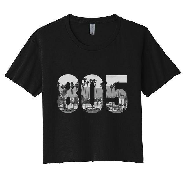 Santa Barbara 805 Area Code Vintage Palm Trees California Crop Top
