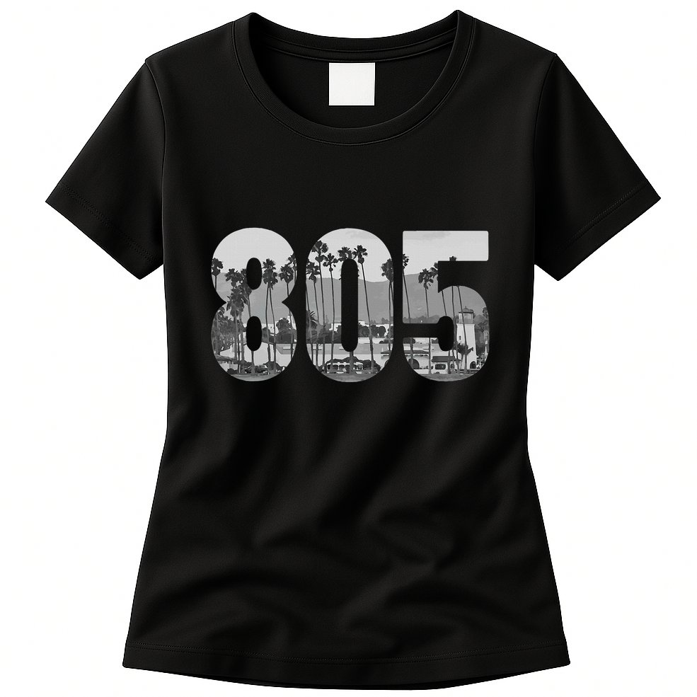 Santa Barbara 805 Area Code Vintage Palm Trees California Womens T-Shirt