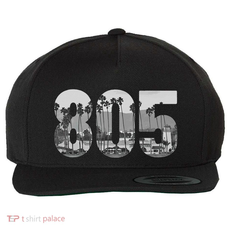 Santa Barbara 805 Area Code Vintage Palm Trees California Wool Snapback Cap